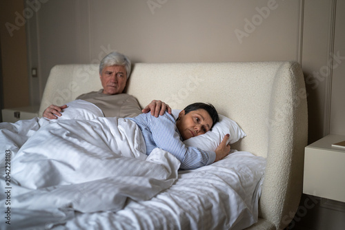 Canvastavla Senior man trying to make peace with stressed wife after emotional conflict gent