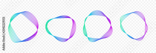 Set of circular sound waves PNG. Gradient organic shapes. Ripple forms on a transparent background.
