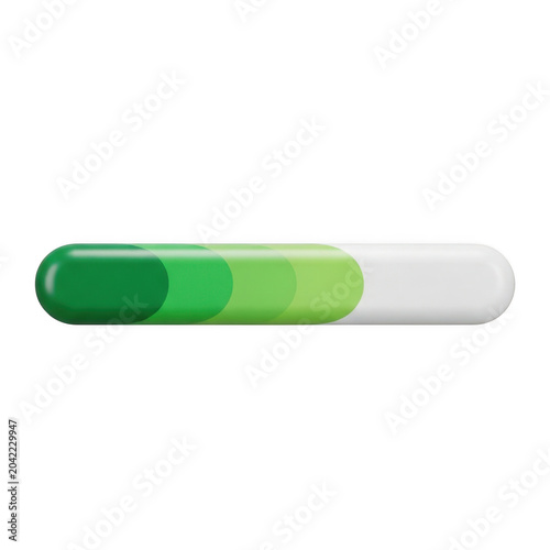 Green and white progress bar with rounded ends isolated on transparent background