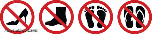 фотографія Prohibition sign set with red circles showing no high heels boots barefoot and f