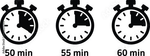 Photos Stopwatch timer icon set showing countdown intervals for fifty fifty five and si