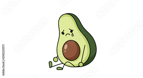Fényképezés Sad Avocado Character Crying Isolated on White Background, Funny Fruit Illustrat