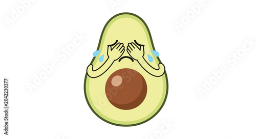 Fotografie Sad Avocado Emoji Crying Tears of Sadness, Isolated on White Background