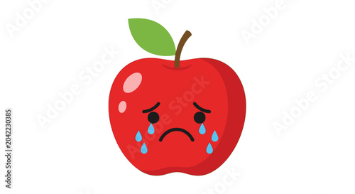 Tableau sur toile Sad Red Apple Crying with Tears, Emotion Illustration