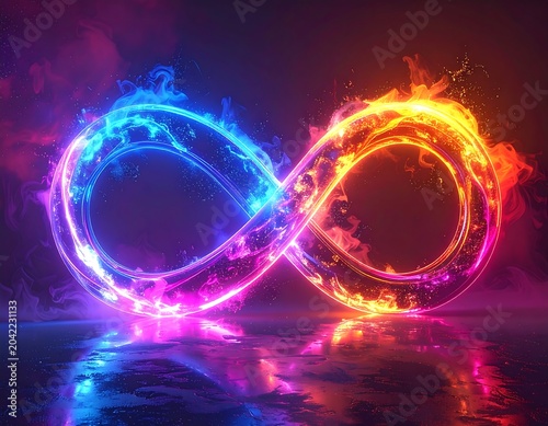Abstract swirling neon light energy vortex.