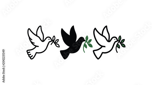 Dove icon illustration with olive branch in minimalist style