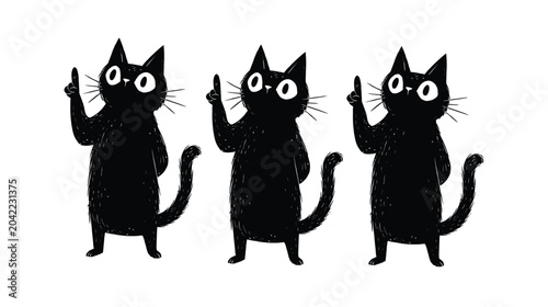 Cat silhouette illustration of three black cats standing on two legs