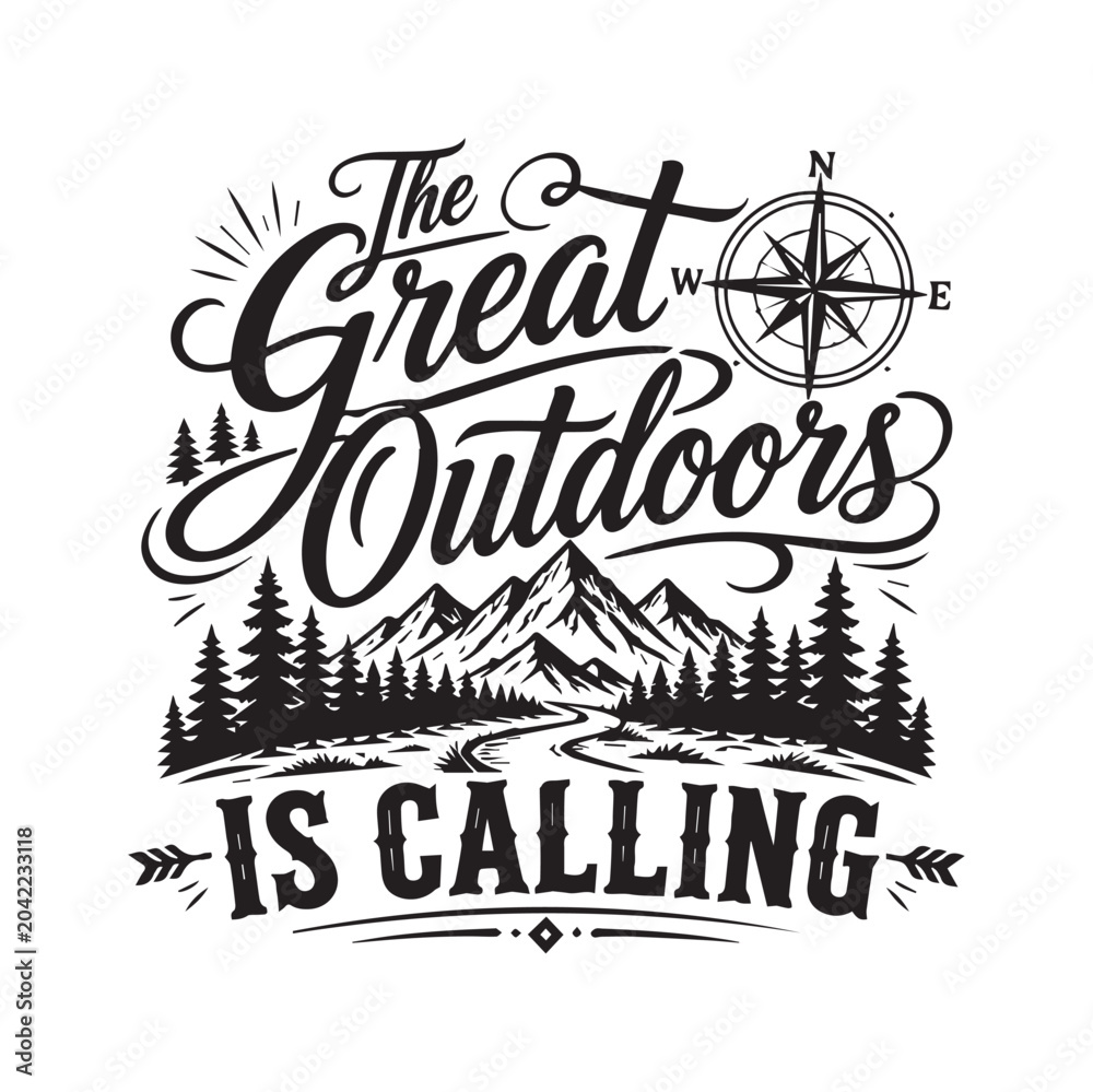 Obraz premium Classic Wilderness Camping SVG Design with Adventure Quote Mountain Landscape and Camp Tent