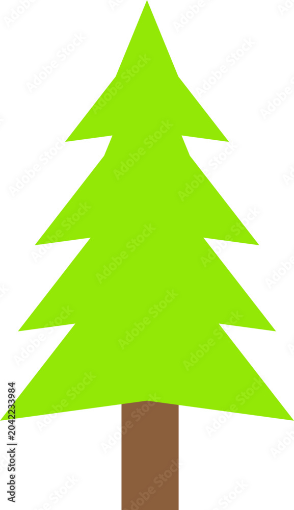 Fototapeta premium Minimalist green pine tree illustration with flat design style isolated on a clean white background simple graphic
