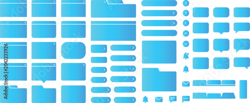 Blue Web UI UX Interface Elements Pack with Chat Speech Bubbles Buttons Application Windows and Navigation Tabs Vector Set for App Graphic Design