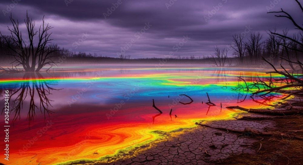 Fototapeta premium Vibrant Rainbow Lake at Dusk