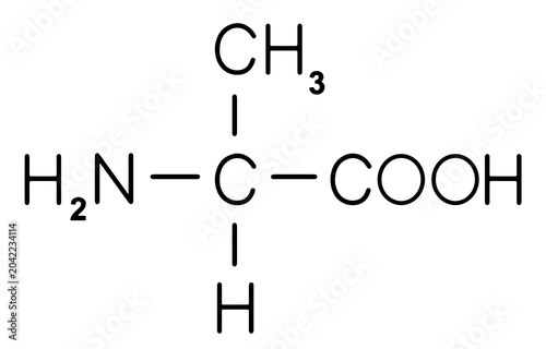Bild auf Leinwand Developed the chemical structure of the alanine molecule (amino acid)