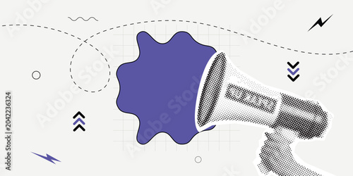 Megaphone communication concept with abstract graphic elements vector design.