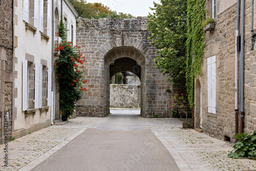 Photography Entrance Archway and City Wall, Historic, of Guerande in Brittany, in Summer