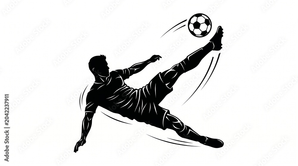 Fototapeta premium Silhouette of Soccer Player Performing Bicycle Kick