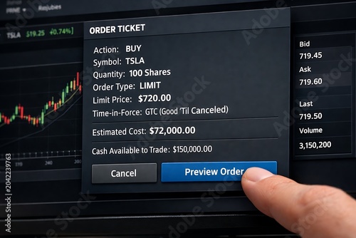 Online Stock Trading: Investor Placing a Buy Order for TSLA Shares