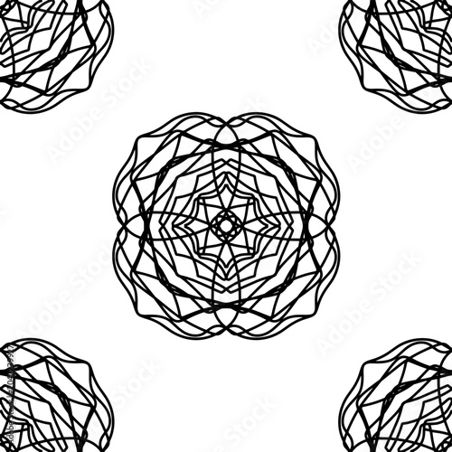 Hand Drawn Black Mandala Line Art Seamless Vector Pattern