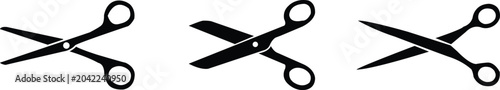 Foto Three black scissors icons on white background different open positions cutting