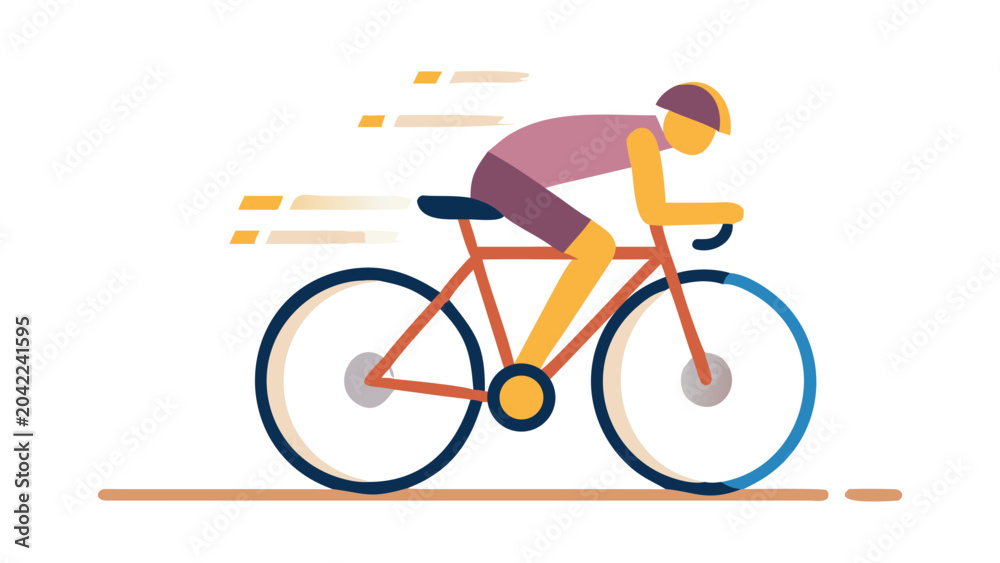 Fototapeta premium Cyclist in motion, dynamic pose, colorful illustration, simple background,