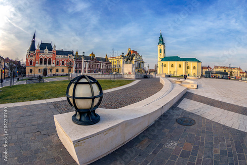 Bild auf Leinwand ORADEA,ROMANIA-JANUARY 27,2018:The Union Square with historical buildings