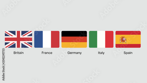 Fotografía five national flags vector illustration britain france germany italy spain flag