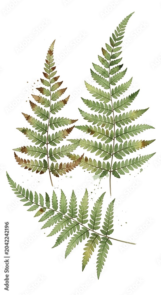 Obraz premium Detailed Illustration of Green Fern Leaves on White Background.