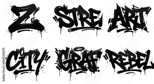 Tableau sur toile Set of black graffiti street art tags including city rebel and graf words with p