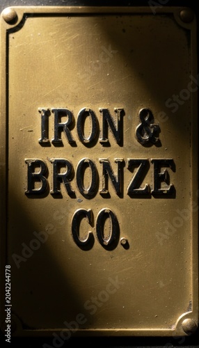 Vintage Brass Sign of Iron & Bronze Company, Industrial Aesthetic