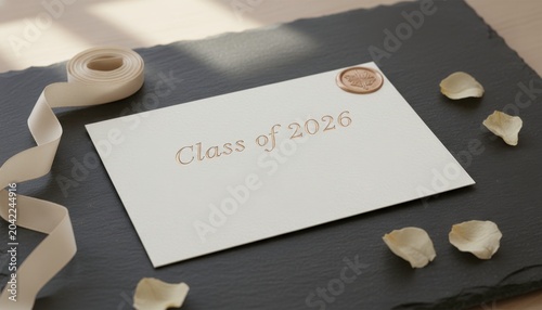 Elegant Graduation Announcement for Class of 2026 with Ribbon and Petals