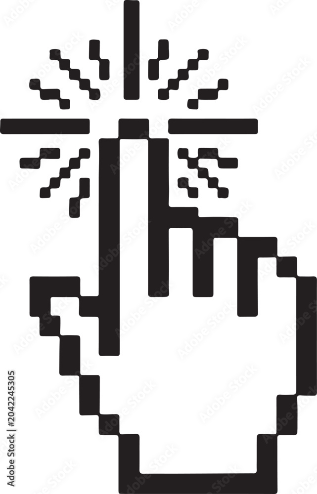Fototapeta premium Black pixel art cursor with explosive effect