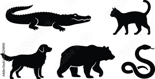 Photography Wild Animal Silhouette Collection Featuring Crocodile Cat Dog Bear and Snake Ico