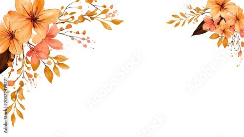 Soft watercolor blooms frame the clean white space