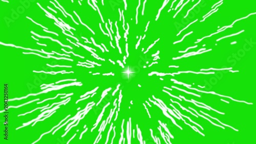Cartoon speed line overlay featuring white comic streaks, dynamic movement effects and seamless soild green screen background animation for action scenes and transitions