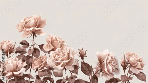 Soft pink roses bloom with gentle grace