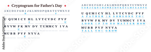 Cuadro en lienzo Cryptogram puzzle for Father's Day with hidden messages in text