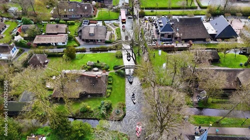 Aerial drone shots of the water village of Giethoorn Overijsel Netherlands