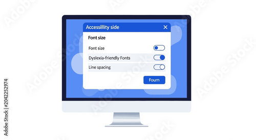 Website Accessibility Menu on Computer Screen, Inclusive UX Design Concept with Dyslexia Friendly Fonts and Font Size Customization Settings for Digital Equity