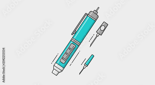 Illustration Of Insulin Pen And Cartridge, Showing Medical Treatment And Healthcare Concept