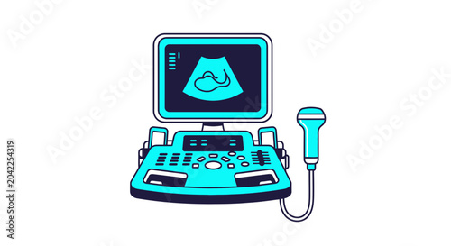 Illustration of Ultrasonography Equipment Depicting a Fetal Ultrasound Scan in Neonatal Medicine
