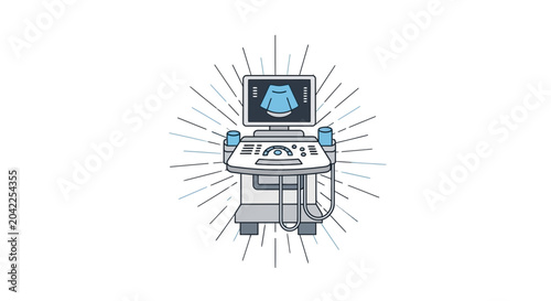 Illustration Of Ultrasound Technology Showing Imaging Procedures in a Minimalist Vector Style