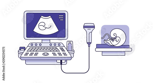 Illustration Of Ultrasound Technology Used To Examine A Fetus Inside The Womb