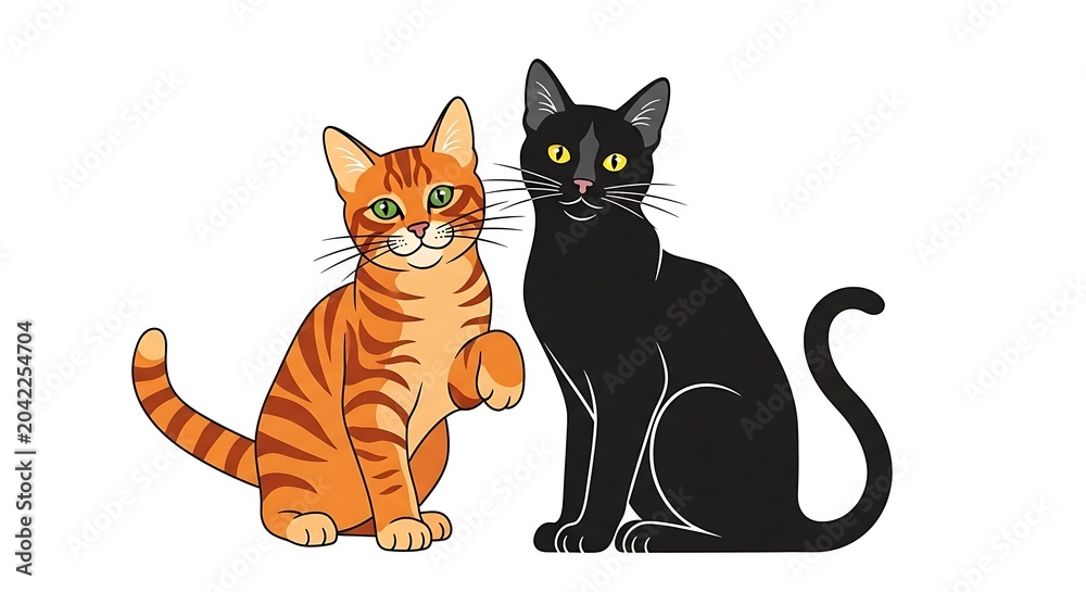 Obraz premium Two cats sitting side by side illustration.