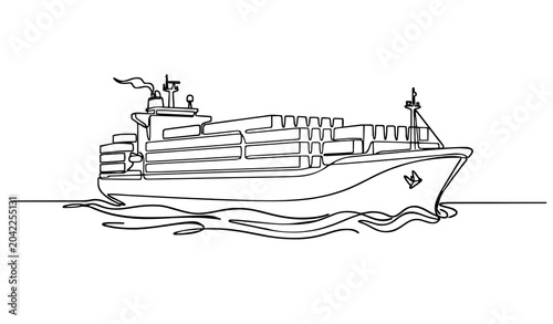 Continuous Line Cargo Container Ship Vector IllustrationUntitled design - 2