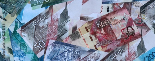Bilde på lerret Kenyan shilling money banknotes bunch on table