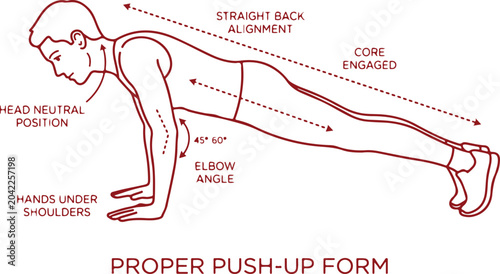 Billede på lærred Man performing proper push up form demonstrating correct posture and body alignment for effective exercise