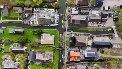 Aerial drone shots of the water village of Giethoorn Overijsel Netherlands