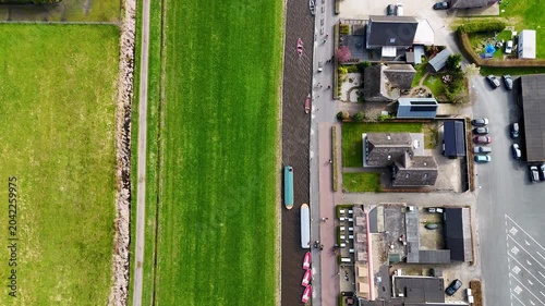 Aerial drone shots of the water village of Giethoorn Overijsel Netherlands