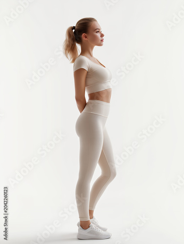 Young Woman In Sports Bra And High Waist Leggings Side Profile