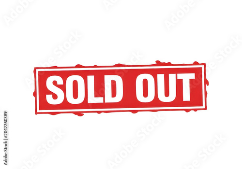 Bold red sold out sticker with distressed edges isolated on transparent background