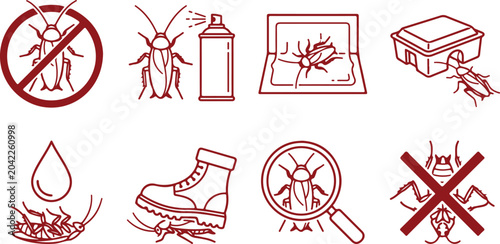 Photos Cockroach pest control symbols set insect extermination danger warning sign bug spray and insecticide icons